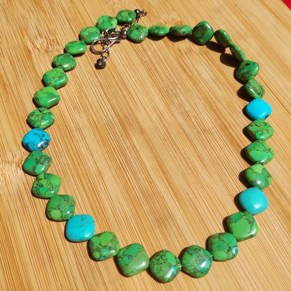 Jay King DTR mine finds Mojave green Turquoise necklace Sterling Silver